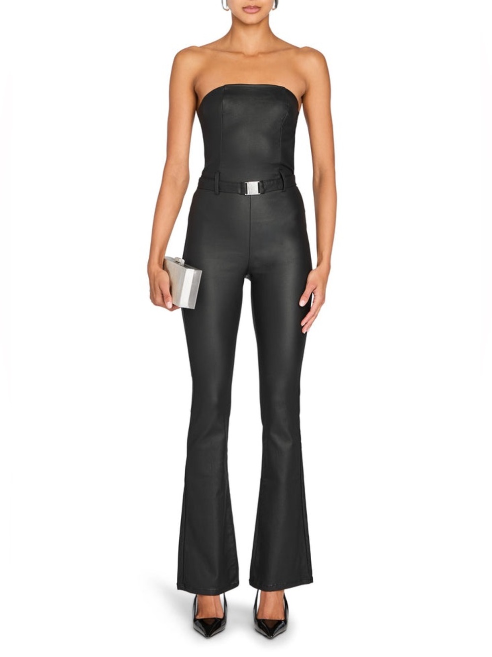 Ser.o.ya VICE COATED DENIM SLIM FLARE JUMPSUIT NWT